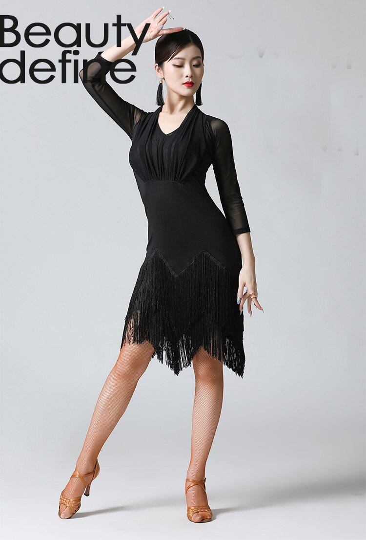 Latin Dans Jurk Voor Vrouwen Zwart Kwastje Latijns Praktijk Kleding Dans Kostuums Concurrentie Moderne Party Ballroom Professionele