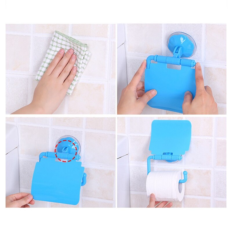 Wall Mounted Plastic Suction Cup Bathroom Toilet Paper Roll Holder With Cover