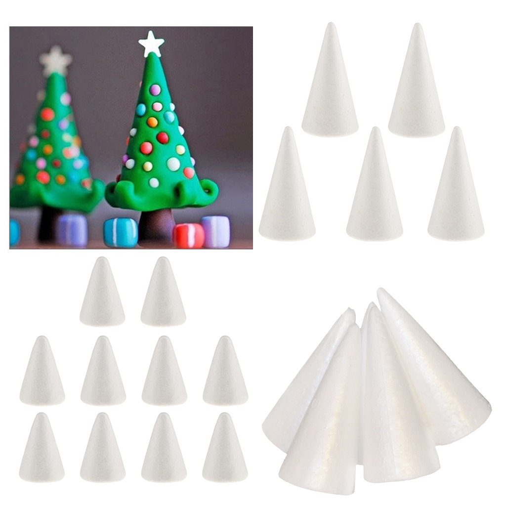 Ornement en mousse de styromousse | Ensemble de 20 pièces, décoration artisanale blanche en forme de cône, décoration de fête, bricolage