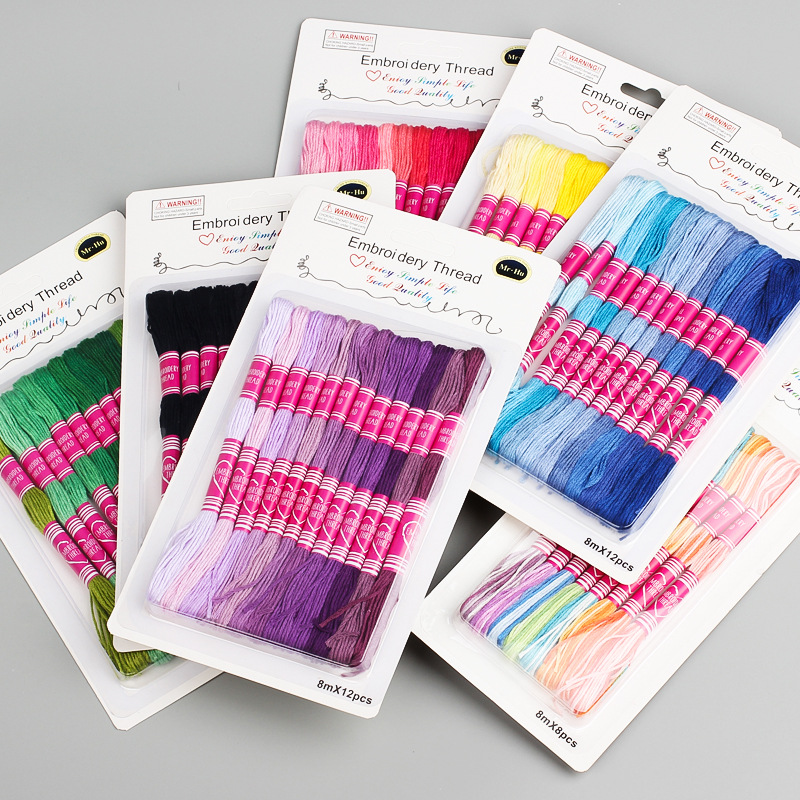 8/12 Colors Cross Stitch Kit Premium Rainbow DIY Threads Crafts Cotton Sewing 8M/piece Embroidery Thread Gradient Colors Floss