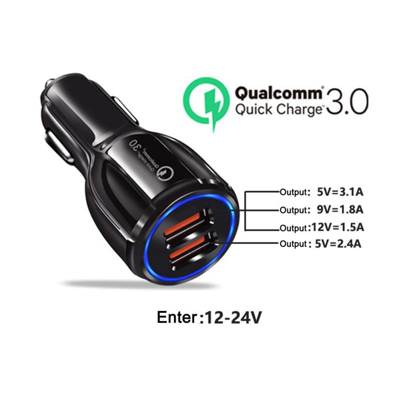 Quick Charge 3.0 2.0 Car USB Charger for Mobile Phone 2 Port USB Fast Charging Adapter Mini Usb Car Charger for iPhone Samsung