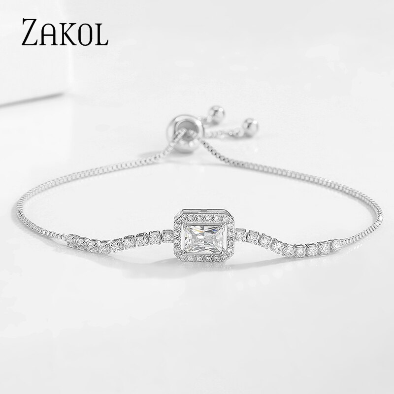 Zakol Luxe Vrouwen Lady Aaa Zirconia Verstelbare Koord Sieraden Armbanden Vriendschap Armbanden Voor FSBP2224: White