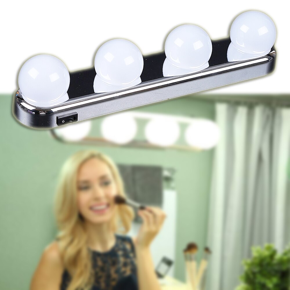 Bærbart led speil lys hollywood fire pære speil frontlykter sugekopp sminke selfie foto studio lampe batteridrevet