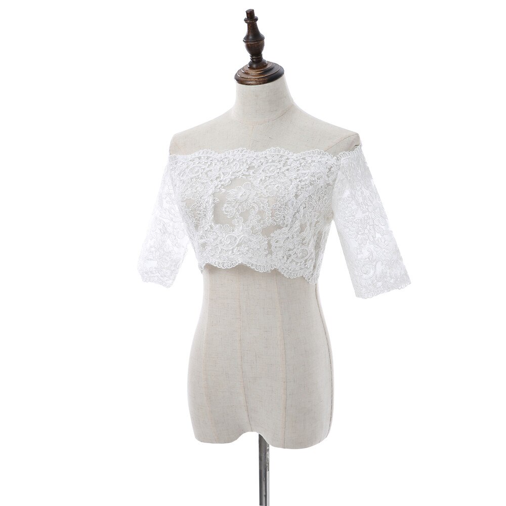 Boat Neck Wedding Bolero Lace Appliques Women Cape Beaded Wedding Shawl Vintage Bridal Wrap Wedding Accessories