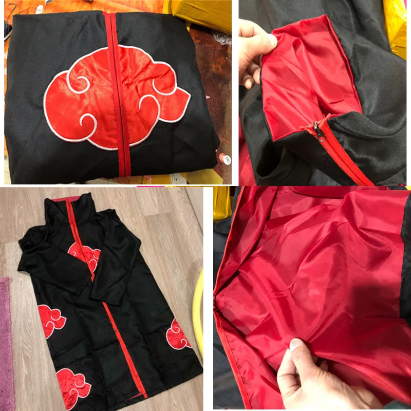 Disfraz de Anime Ninja, bata de organización del amanecer de Halloween, capa de nube roja bordada, bata negra Unisex, anillo con collar