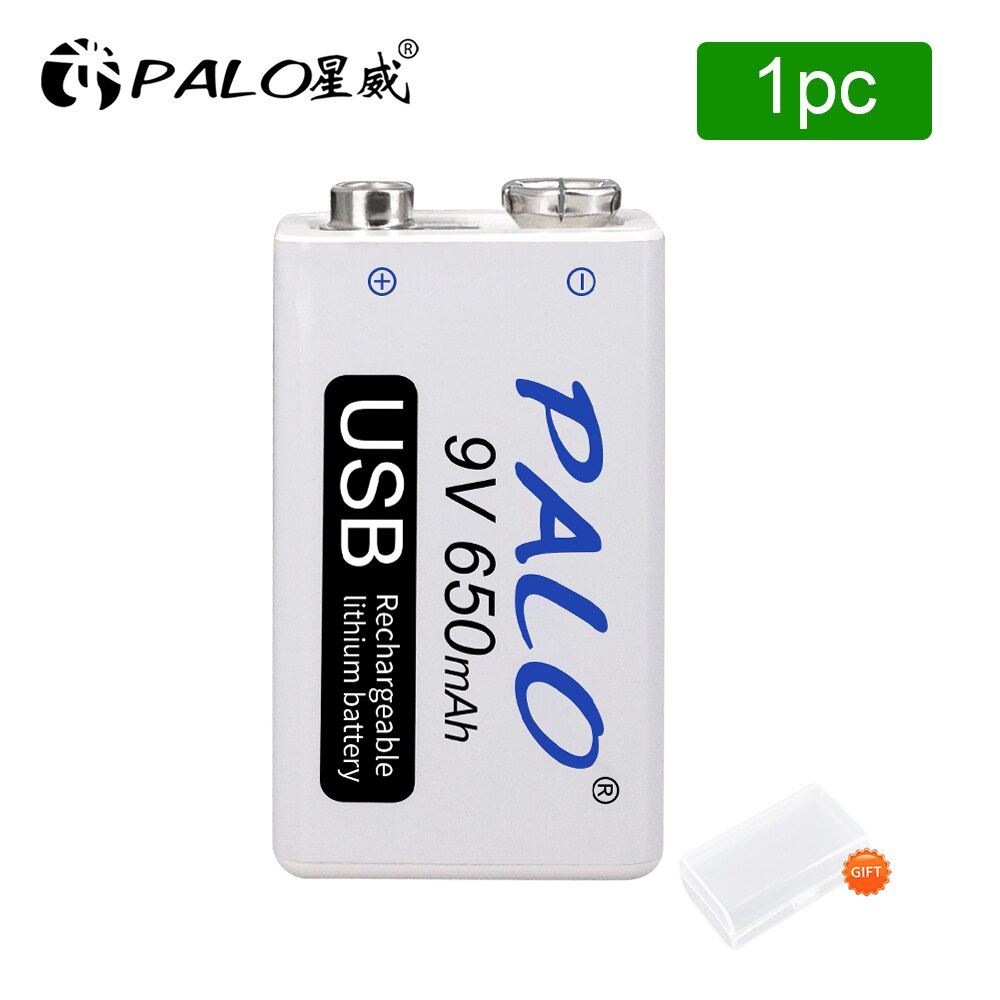 Palo 650Mah 9V Li-Ion Oplaadbare Batterij 9V Micro Usb 9V Lithium Batterijen Voor Draadloze Microfoon Gitaar speelgoed Metaaldetector: 1 pcs battery