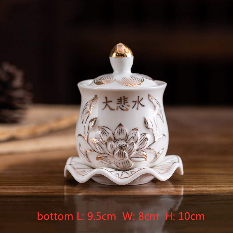 1 Pc Chinese Stijl Heilige Water Cup Keramiek Lotus Aanbieden Water Mokken Guanyin Grote Mededogen Water Cups Boeddhistische Leveringen: B2