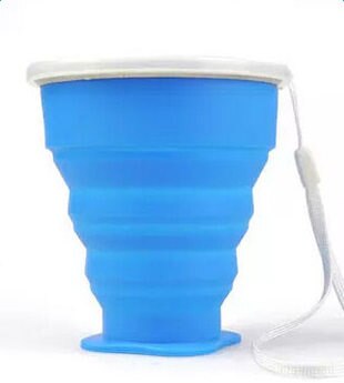 Silicone Retractable Cup Potable Telescopic Collapsible Cup Travel Outdoor Camping Hiking Water Folding Bottle Coffee Hand Cup: Blue