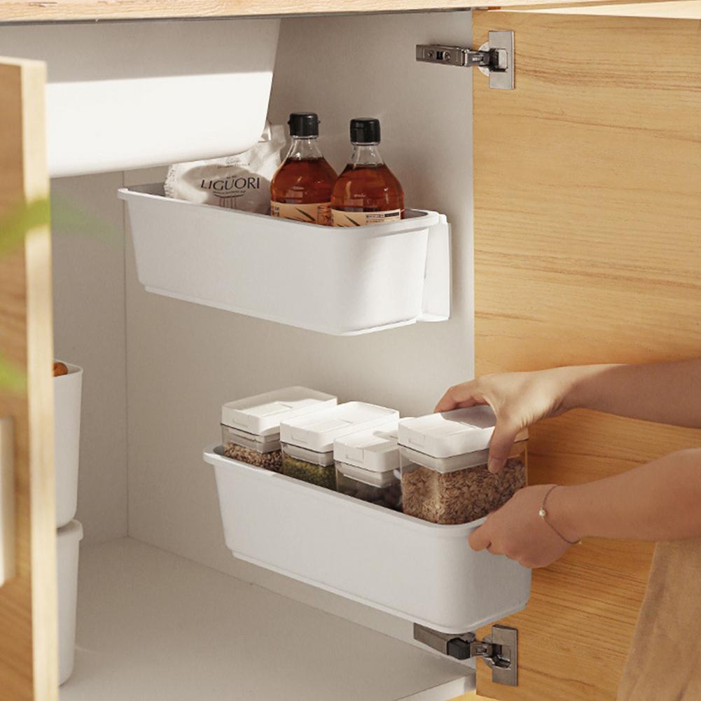 High Capacity Frosted Cabinet Storage Box Wall-mounted Container No Need Perforate For Kitchen Cabinet Bathroom