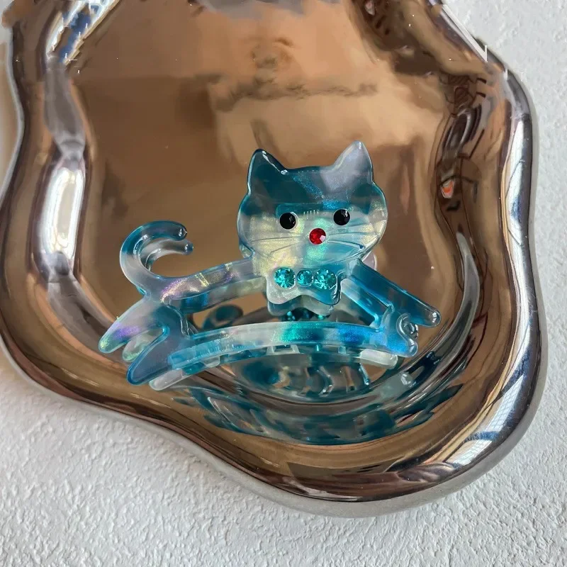 Pinza para el pelo de gato con diamantes de imitación para mujer y niña, pinzas para el pelo de acetato con dibujos de animales, gatito y cangrejo, accesorios para el cabello Kawaii: YELLOW