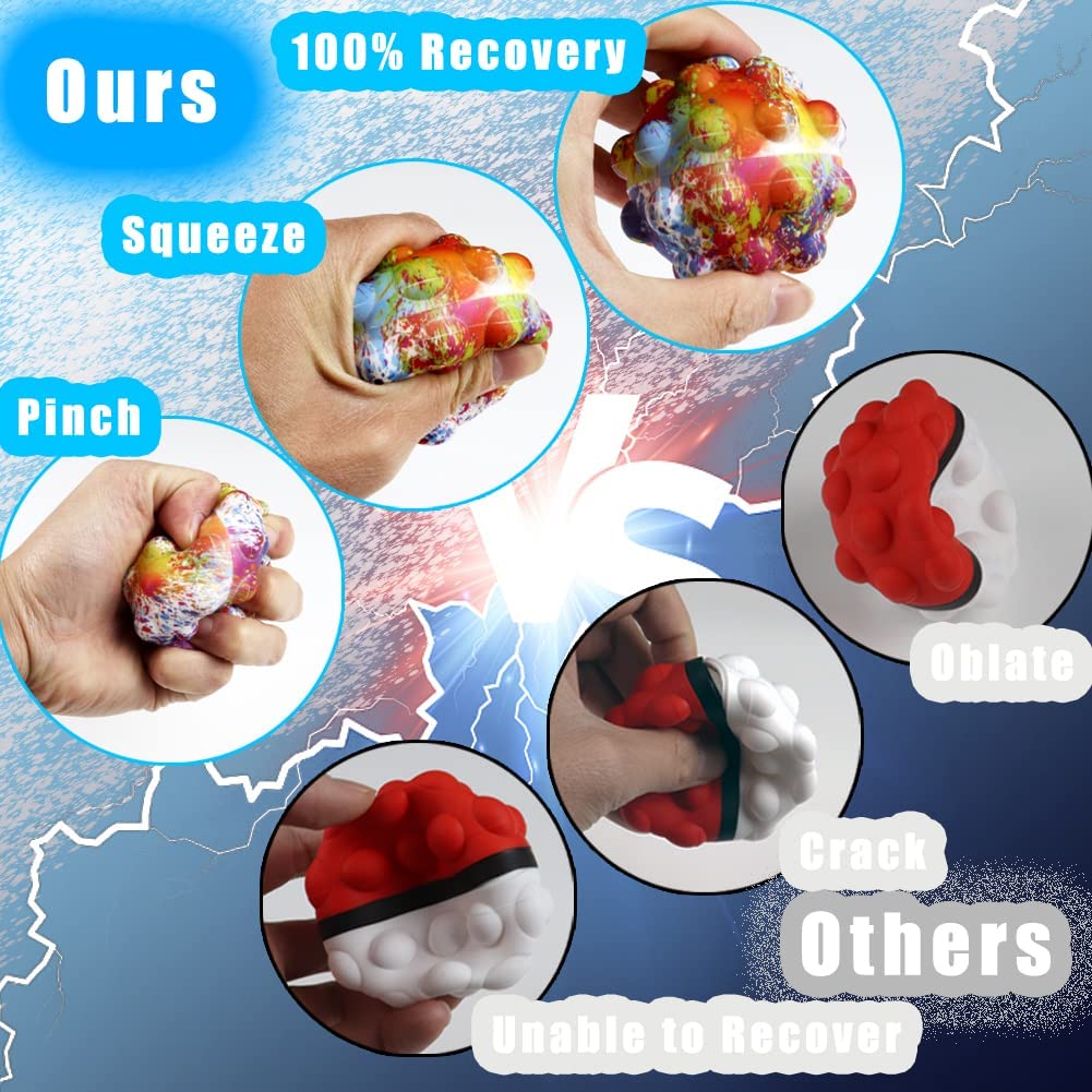 Pop Stress Ball Fidget Toy with Printed Pattern 3D Silicone Push Bubble Stress Anti-Anxiety Squeeze Sensory Bubbles Popping