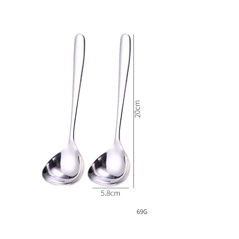 2pcs set, colorful stainless steel soup spoon for dinner serving, long handle ladle, korean noodle spoon, kitchen spoon cooking: Plain 2pcs