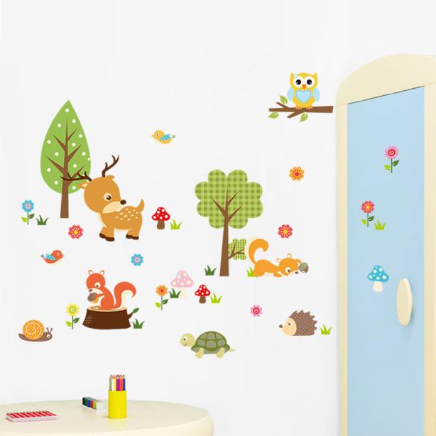 Väggklistermärken gör det själv barn skog djur uggla barnrum sovrum bakgrund muurstickers kinderkamers duvar klistermärke rum l *5: Default Title