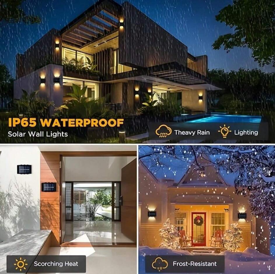 Lámpara Solar de pared para exteriores, luz alimentada por energía Solar impermeable hacia arriba y hacia abajo, ilumina el hogar, jardín, porche, decoración de patio, luz Solar exterior