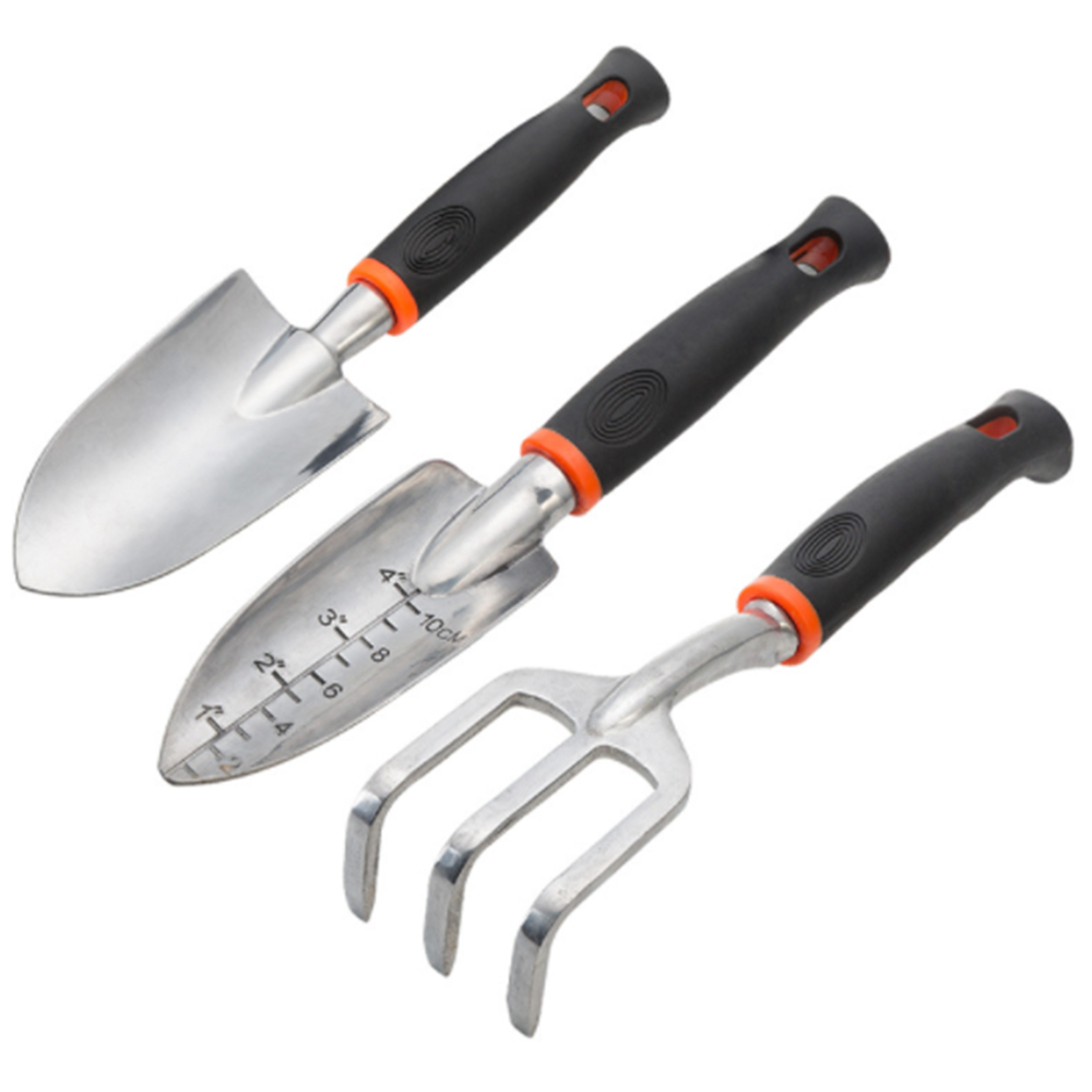 3 Pcs Garden Shovel with Ergonomic Rubber Non-slip Grip including Shovel,Transplant Shovel and Cultivator Hand Rake