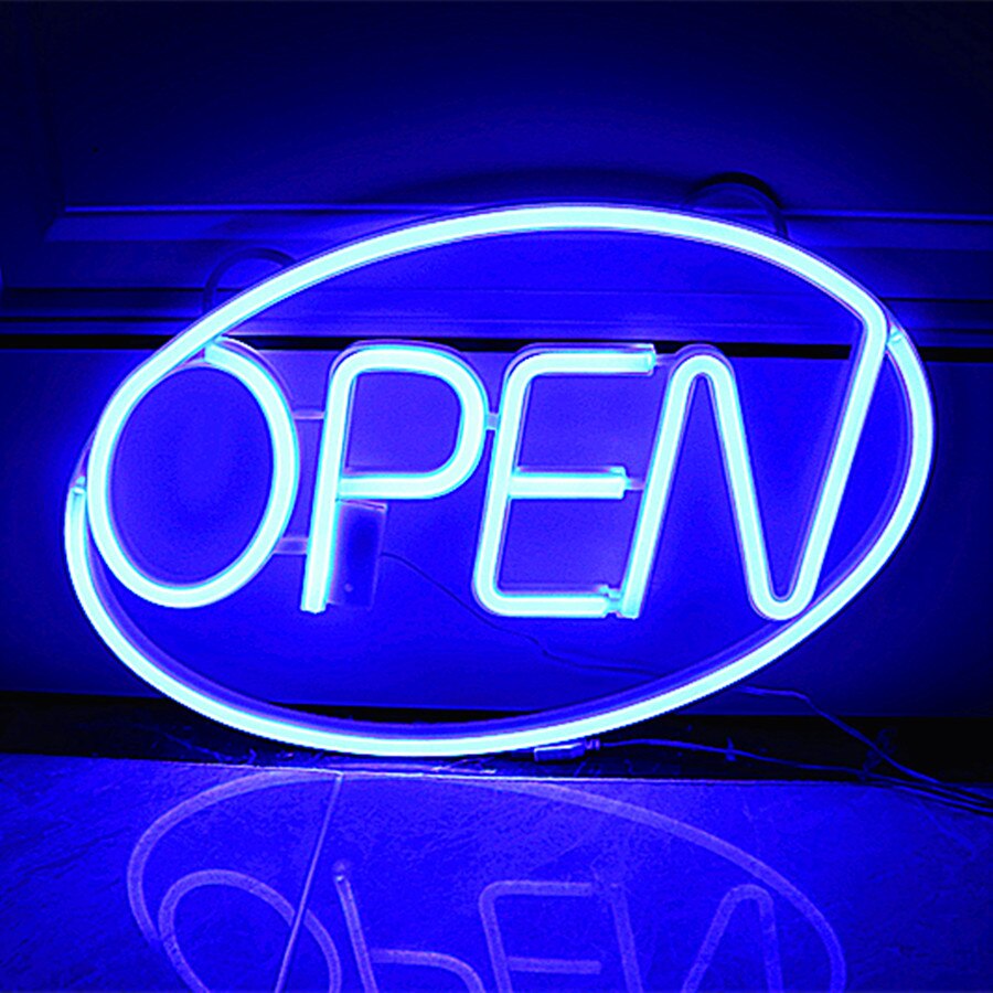 42*26.8cm öppna neonskyltar ultra ljusa öppna bokstäver neon led lampa restaurang bar heminredning usb/batteridriven ljus 7 färg: Blå