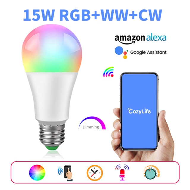 Cozylife – ampoule connectée Wifi E27, lampe Led 15W RGB blanche, 220/110V, contrôle vocal, éclairage pour la maison, Alexa et Google Assistant: RGB and White
