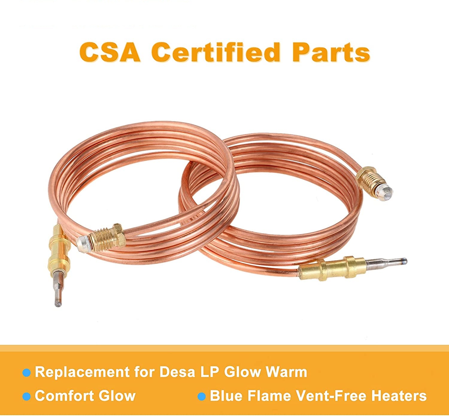 2pcs 39.5" Gas Heater Thermocouple 098514-01 Solid Copper Replacement for Desa LP Vent Free Wall Heater Comfort Fireplace Grill