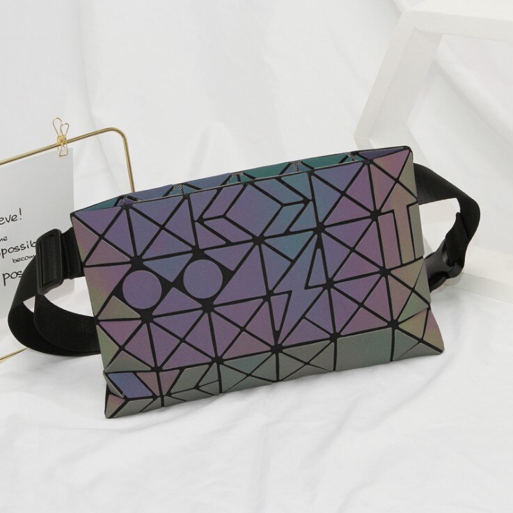 Holographic Waist Bag Geometric Pack for Women&Men Travelling Purse Wallet Luminous Belt Bum Iridescent Chest Bag: 9