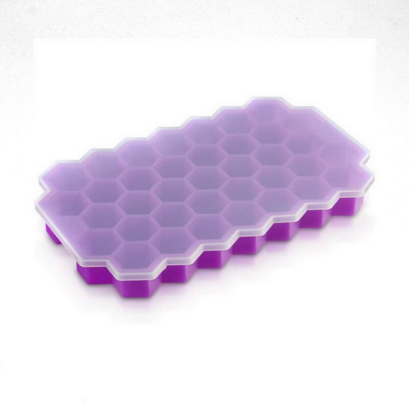 Easy-Release Ice Cube Silicone Honeycomb Ice Cube Molds Tray For Wine Whiskey DIY Ice Cube Ray Mold Bar Cold Drink Tools: purple with lid