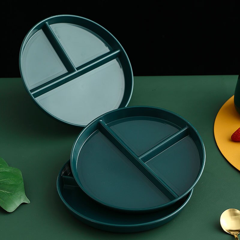 Compartment Plate For Food Round Plastic Dinner Plates Dinnerware Dining Plate Serving Dishes Cake Salad Kitchen Plates