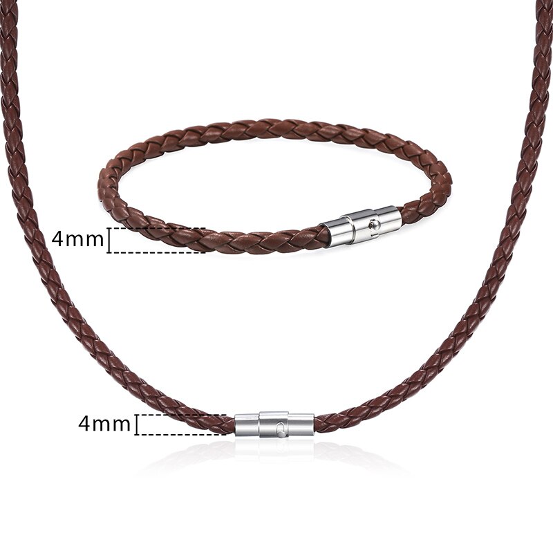 Davieslee Men Women&#39;s Leather Jewelry Set Black Brown Braided Rope Leather Bracelet Necklace Set Jewelry 4 6 8mm DUSM04: 4mm Brown / 18inch and 9inch