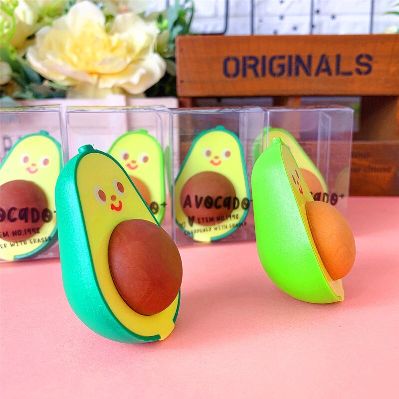Avocado cute pencil sharpener and eraser in one student pencil sharpener School pencil eraser Rubber Children stationery