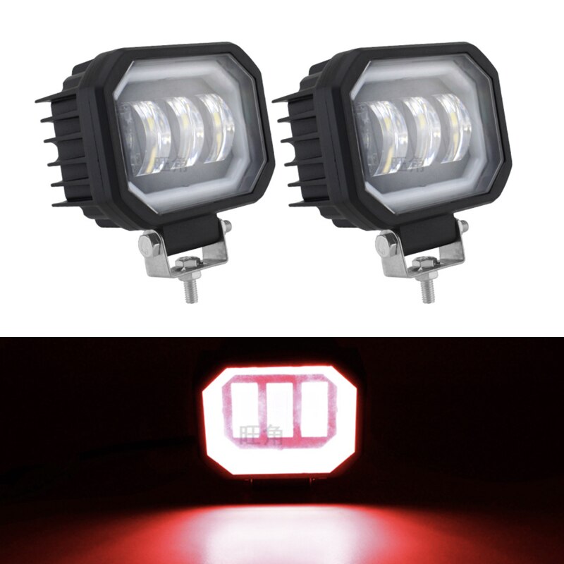 Motorcycle Led Headlight Work Light 4×4 SUV 30W Fog Lamp with Angel Eyes Car Offroad Truck Tractor Spot Beam Floodlight 9-32V: 2Pcs red light