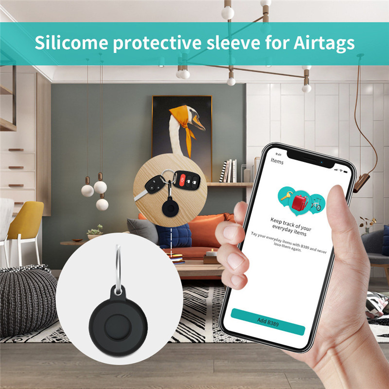 Silikone etui, fuldt cover, nøglering til apple airtag, telefon, kæledyrsfinder, tracker, tyverisikker, airtag-cover til airtags