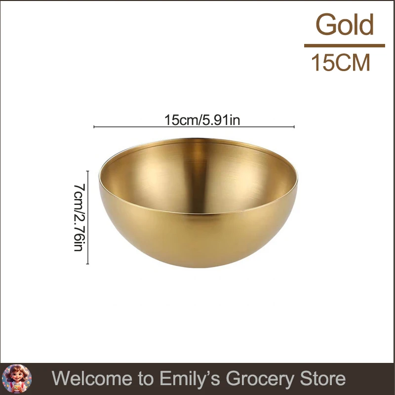 Golden Silver Salad Bowls Large Capacity Stainless Steel Korean Soup Rice Noodle Ramen Bowl Tableware Food Container Utensils: Gold