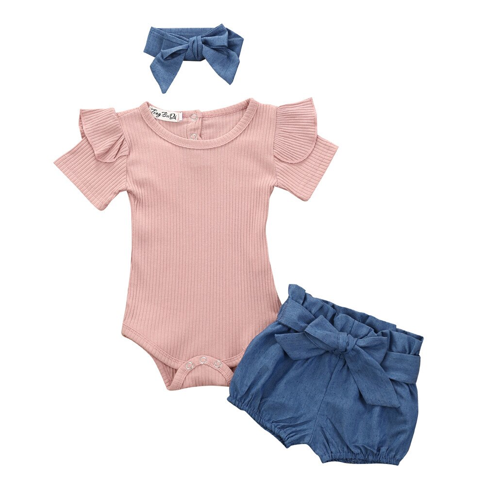 3Pcs Newborn Kids Baby Girls Outfits Clothes Set Casual Loose Floral Romper Jumpsuit Bowknot Shorts Set Clothing Costume Infant: C / 6-12 Months