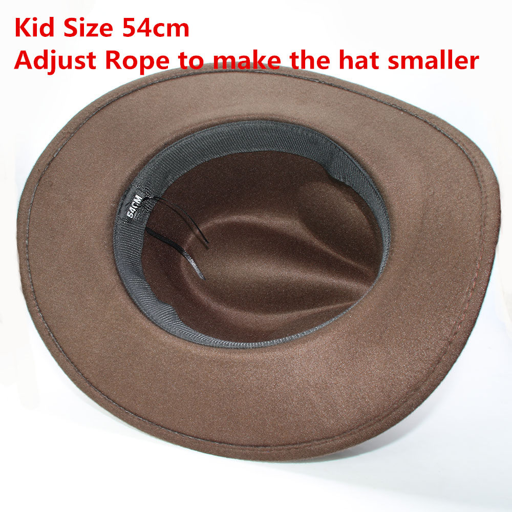 Retro Turquoise Yellow Crystal Band Parent-child Unisex /Kid Wool Wide Brim Cowboy Western Hat Cowgirl Bowler Cap (57cm/54cm)