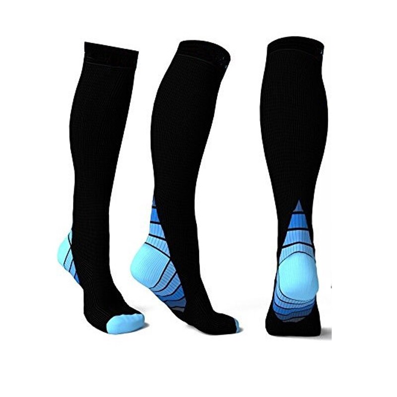 Män kvinnor kompressionsstrumpor nylon färgglada klack långa knähöga atletisk passform strumpor för sport felief av åderbråck