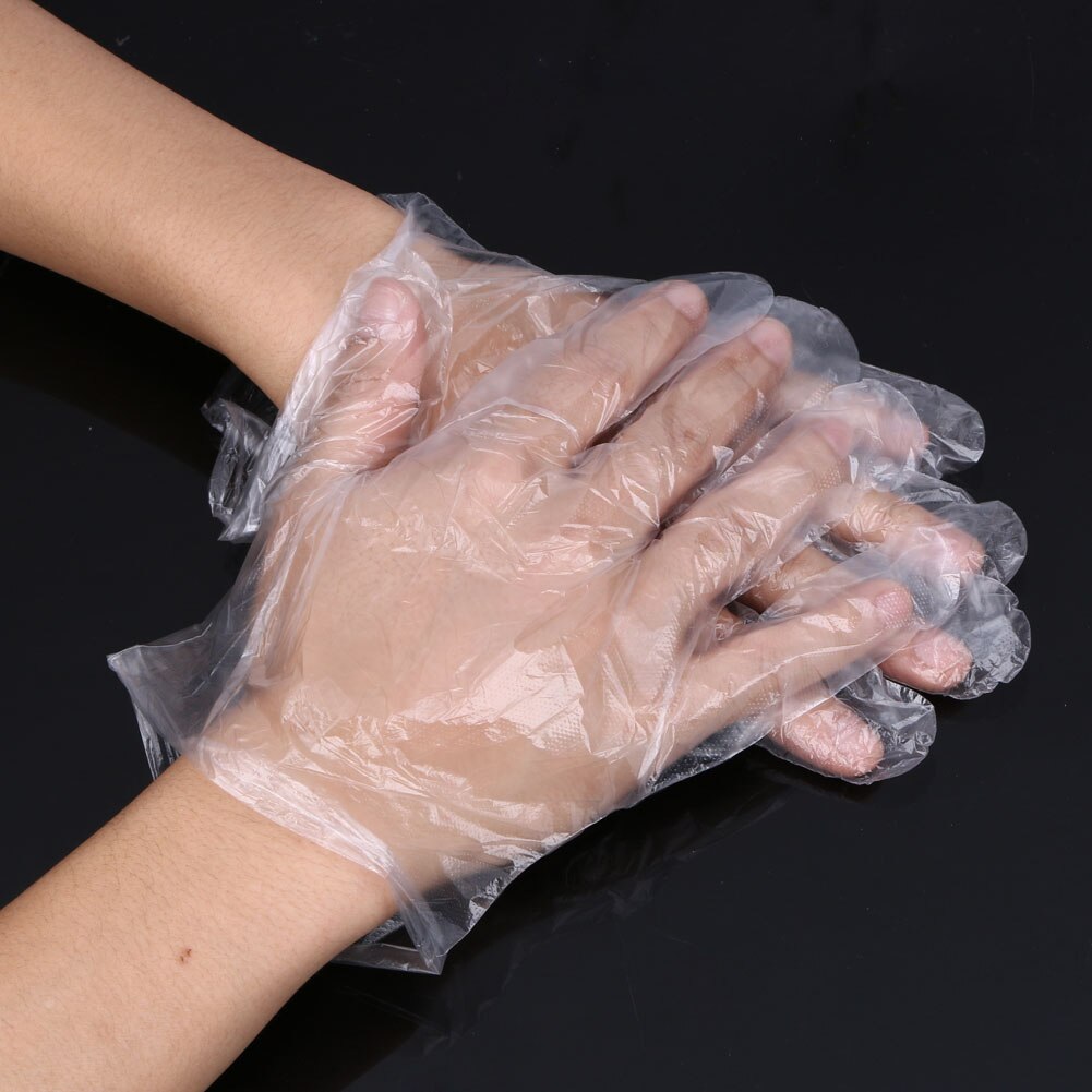 100pcs Disposable Gloves for Kitchen Restaurant Hotel Handling Raw Chicken Dust Proof Kitchen Disposable Transparent PE Gloves