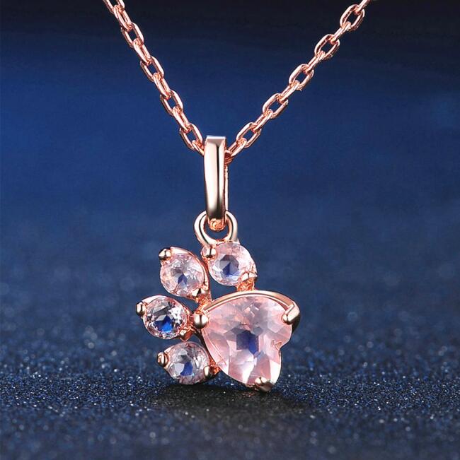 Trendy Cute Rose Gold Bear Paw Dog Cat Claw Pink Necklace CZ Cubic Zirconia Crystal Love Footprint Necklaces for Women Jewelry: necklace 1