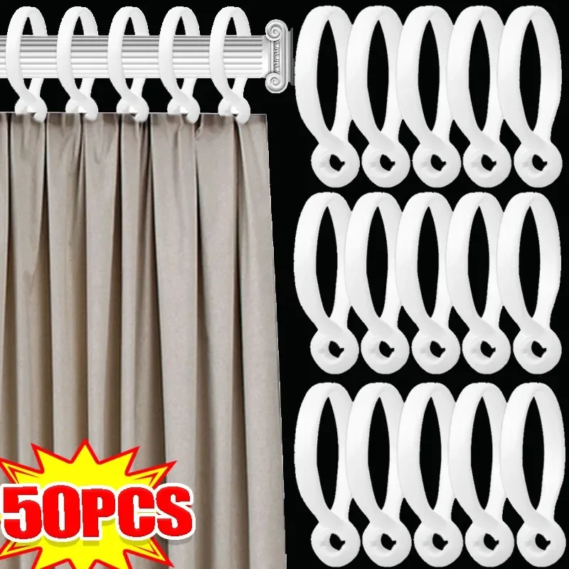 Ganchos para colgar cortinas de 50/10 piezas, varillas de cortina a prueba de óxido, Clips para ropa de ducha, percha para sombrero, decoración del hogar