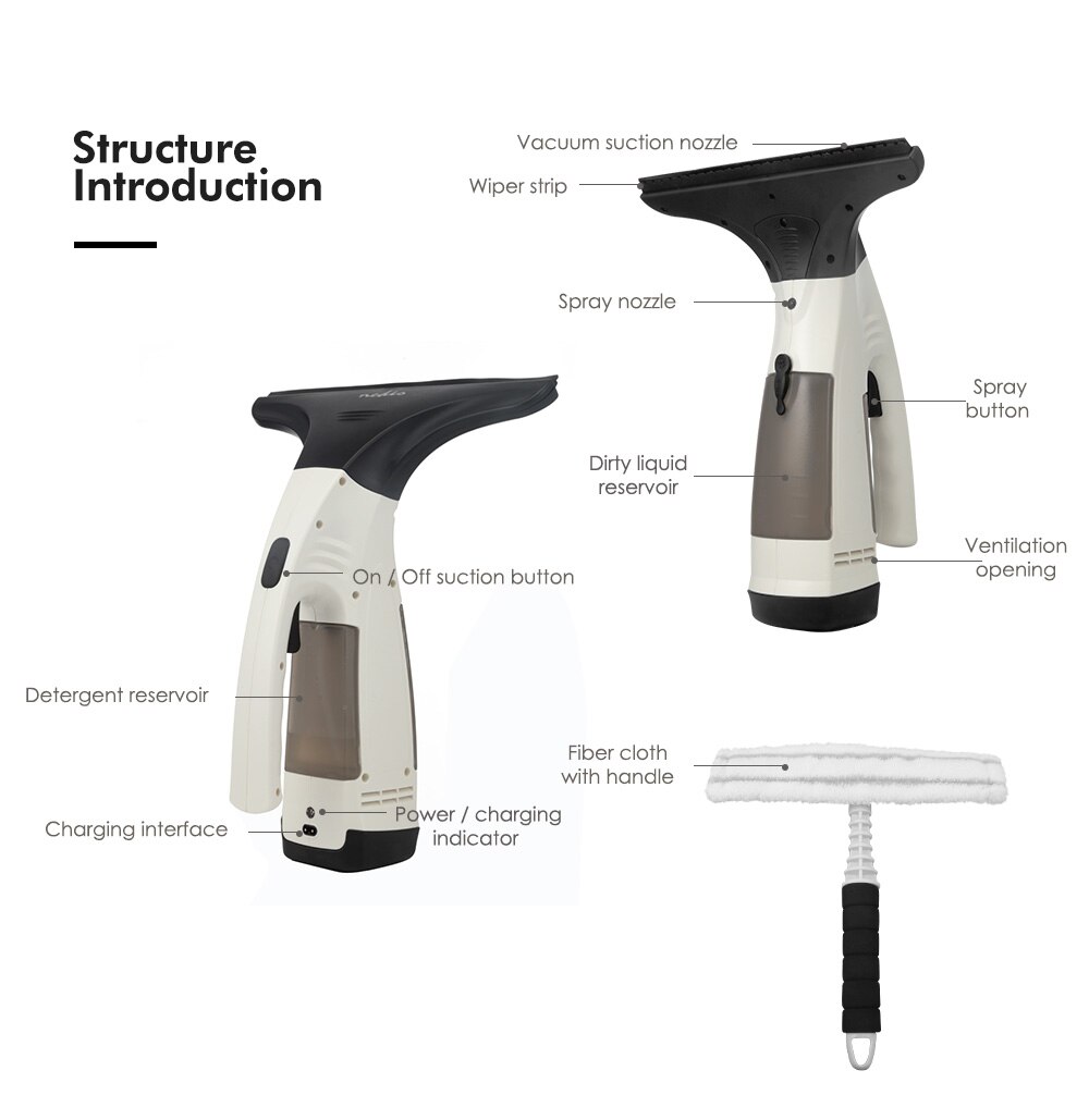 Rechargeable Cordless Hand-Held Window Glass Vacuum Cleaner Glass Wipe Brush Window Wiper Washing Windows Glass Cleaning Brushes