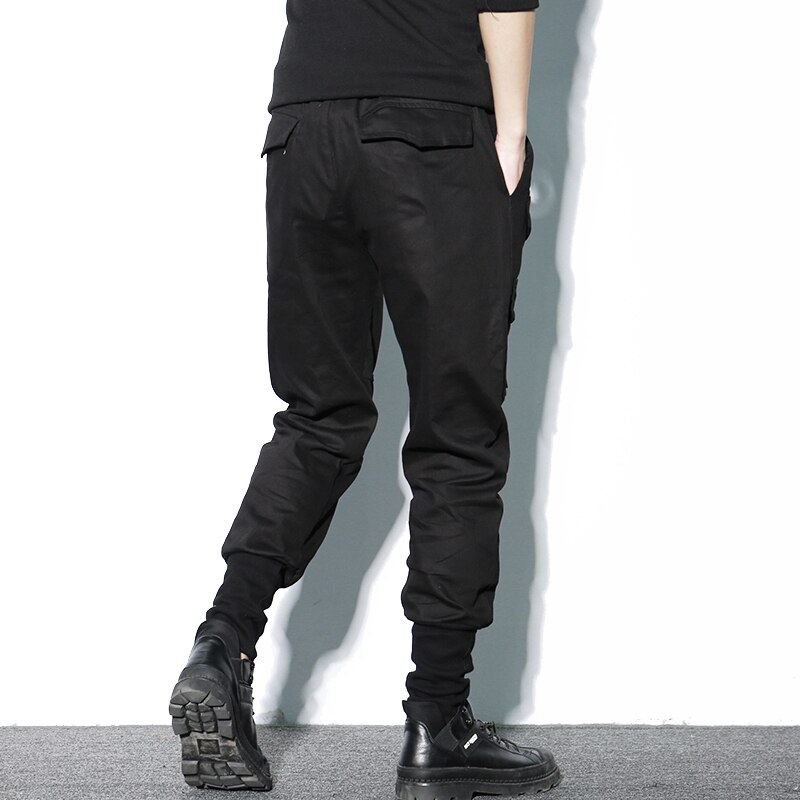 Pantalones bombachos de algodón con cremallera y bolsillos para hombre, pantalón de chándal informal, ajustado, para correr, color negro, para primavera