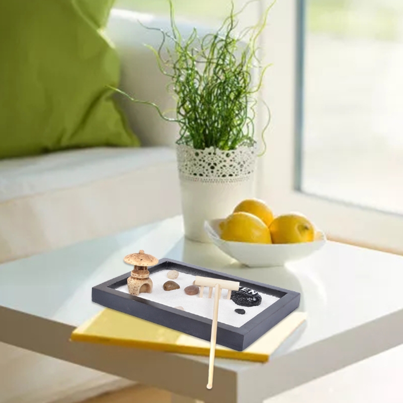 Japońnarty Zen ogród na biurko 6x4 cali duża taca biały piasek rzeka skały kamyki prowizji narzędzia zestaw stół biurowy akcesoria 85DA