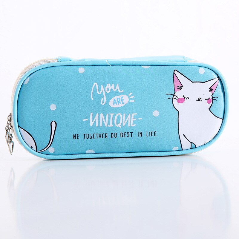 Kawaii escola lápis caso para meninas menino coreano plutônio pequeno penal dos desenhos animados grande caneta gato cor caixa de lápis claro bolsa estacionária: Cat