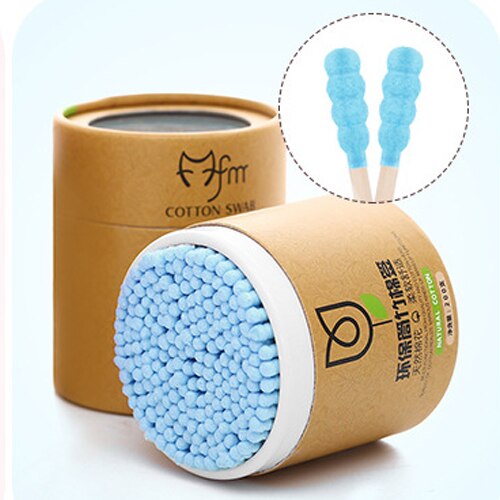 Bastoncillos de algodón para bebé, palitos de madera de bambú de 200 unids/caja, palitos de algodón suave para limpieza de orejas, tampones, Cotonete, pampones, salud y belleza: Blue-200pcs
