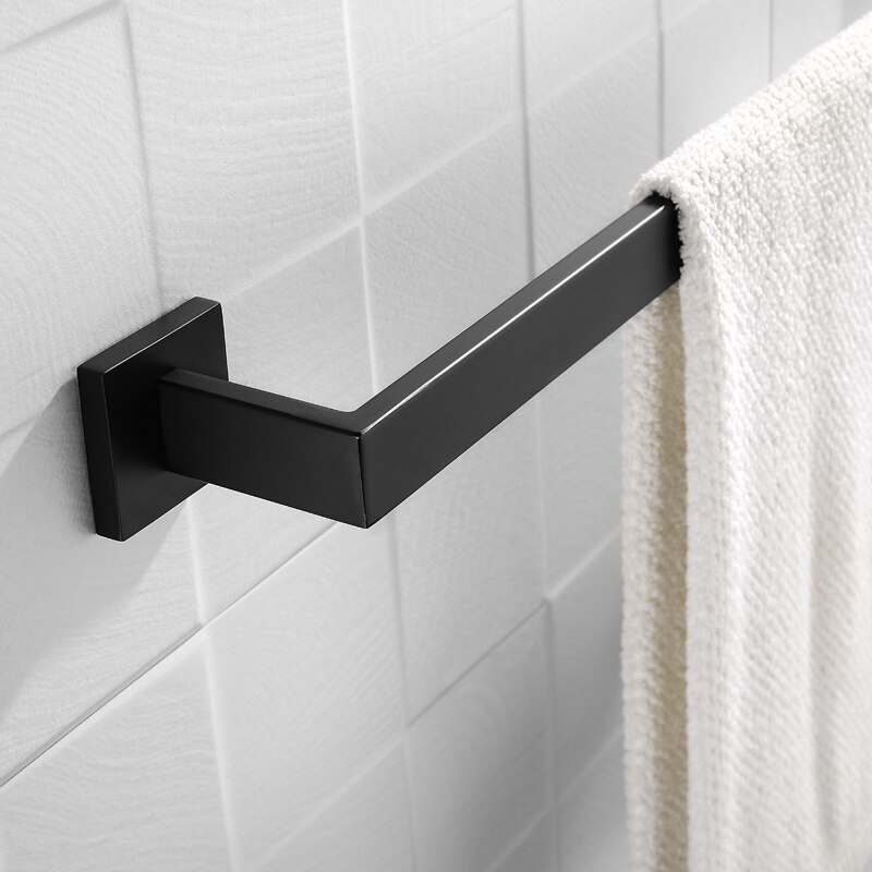 Premium Stainless Steel 4 Pieces Bathroom Hardware Accessories Set Wall Mounted Towel Bar Set Paper Holder Robe Hook Black