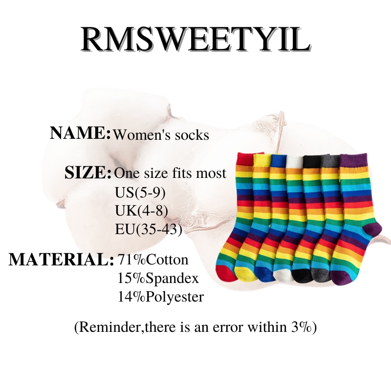 RMSWEETYIL Colorful Striped Rainbow Socks Womens Pride Neon Crazy Novelty Fun Cotton Ladies Girls Funny Casual Dress Crew Sock