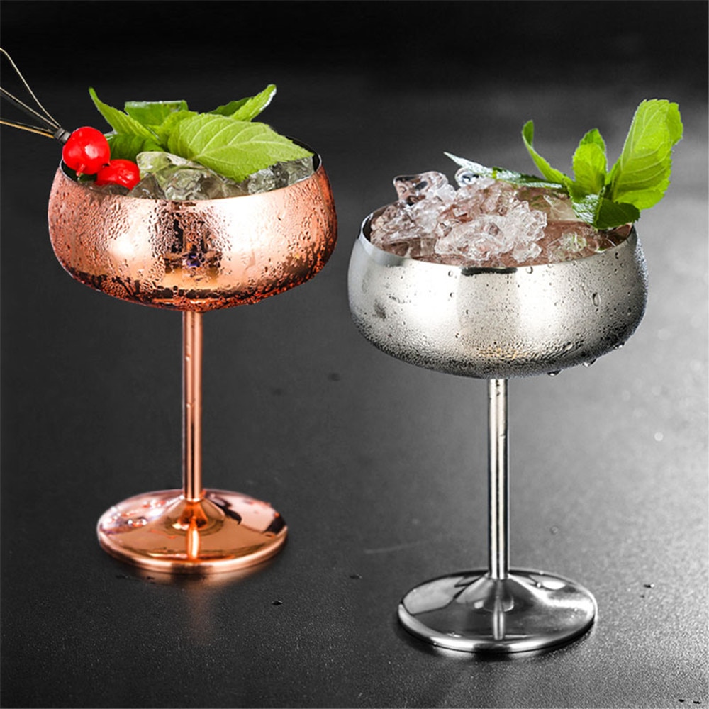 Stainless Steel Cocktail Glass Silver Rose Cocktail Juice Drink Champagne Goblet Party Barware Kitchen Tools 1pcs