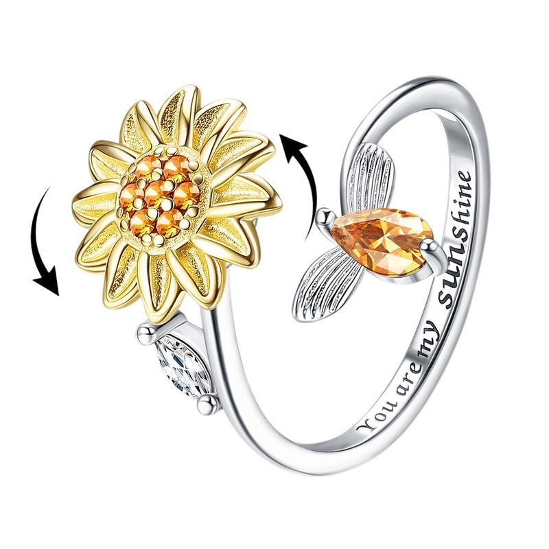 Bague ajustable en Zircon pour femme et adolescent, bijou pour l&#39;anxiété, tournesol, marguerite, de saint-valentin,