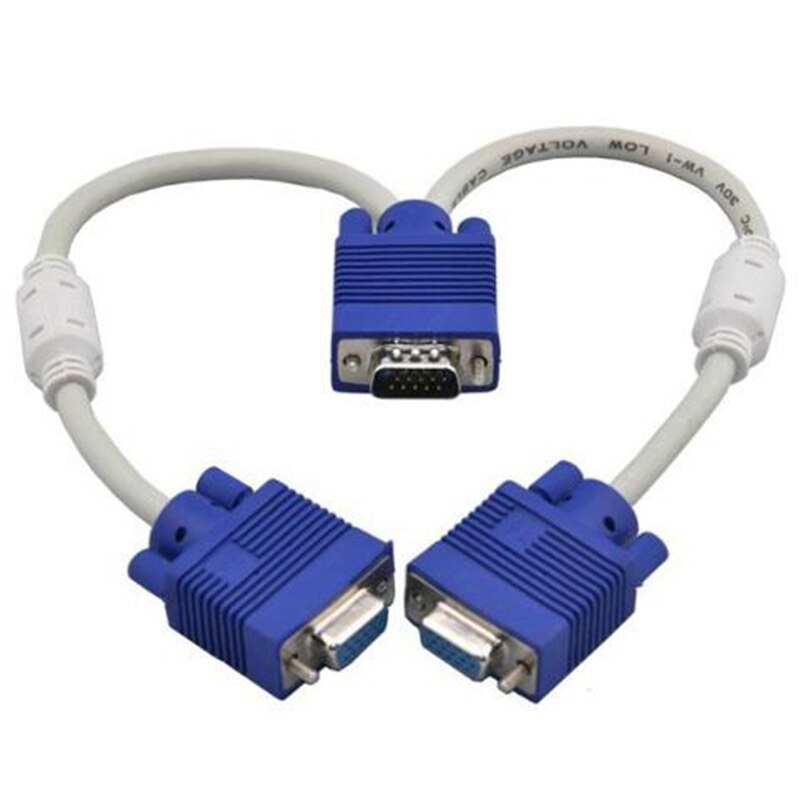 Cable divisor VGA para ordenador, conector adaptador de doble 2 monitores, 15 Pines, dos puertos macho a hembra