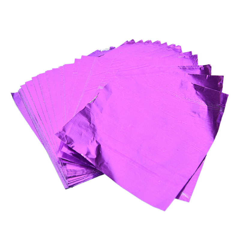 100Pcs 8X8Cm Diy Voedsel Aluminium Folie Papier Chocolade Snoep Verpakking 4 Kleuren Party Verjaardag Wrapper Folie papier Sticker: Paars