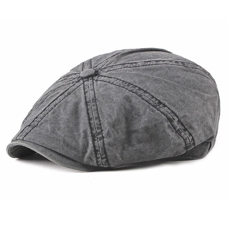 Gorro vintage de ocho hojas para hombre, gorra de algodón lavada para newsboy, Boina informal para exteriores, gorro plano octogonal, sombrero de Pintor británico para otoño: Black