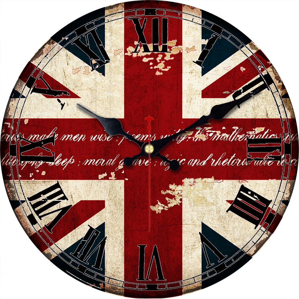 Wooden Wall Clock London British Flag Large Wall Clocks Vintage Retro