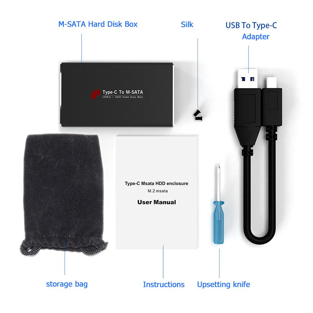 Boîtier de boîtier Mobile SSD de Type C à mSATA USB3.1 boîtier externe à transfert de données Ultra-rapide et de grande capacité